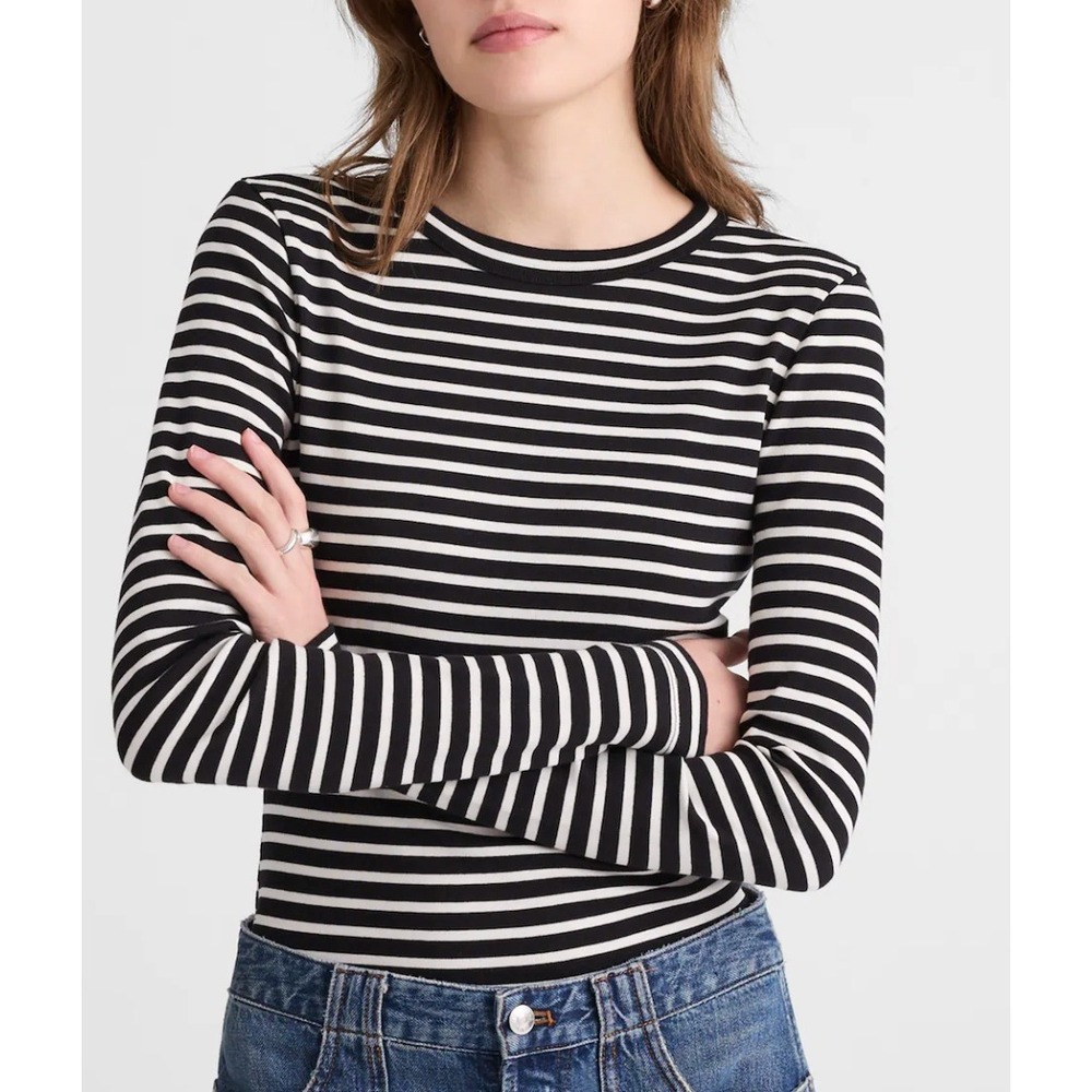 Madewell 90s Long-Sleeve Tee Women S Black White Striped Compact Cotton Nautical